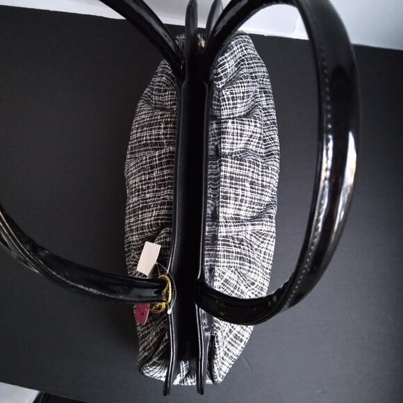 Tico NWT Black & White Graphic Tweed & Black Patent Shoulder/Satchel Bag - Picture 6 of 10